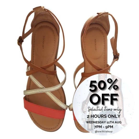 Rockport Shoes - Rockport Tan Strappy Comfy Sandals Size 8
